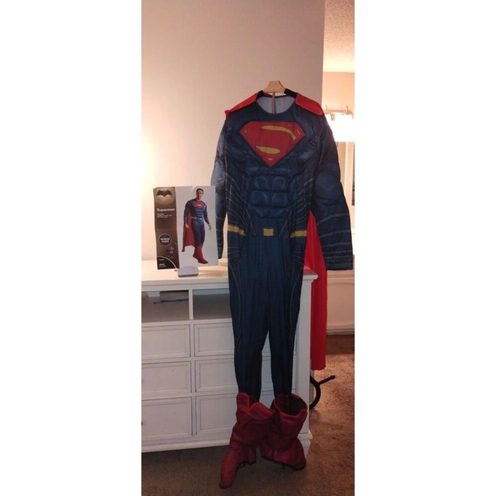 New Spirit Superman Muscle Chest Costume Jumpsuit w/ Cape Mens XL